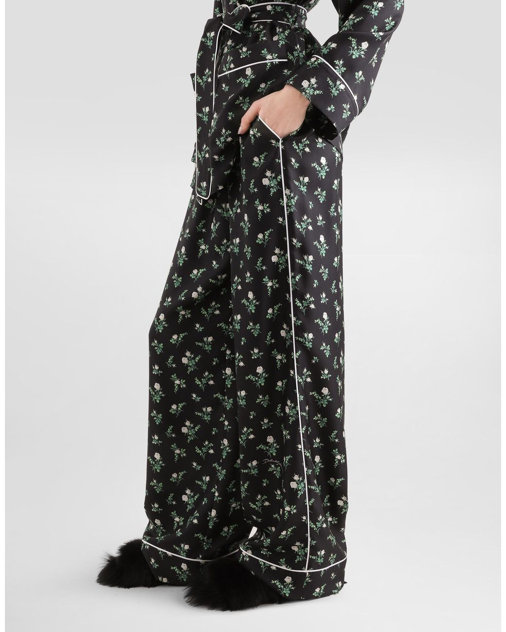 Dolce & Gabbana Multicolor Roses And Lilies Of The Valley-Print Twill Vanity Trousers