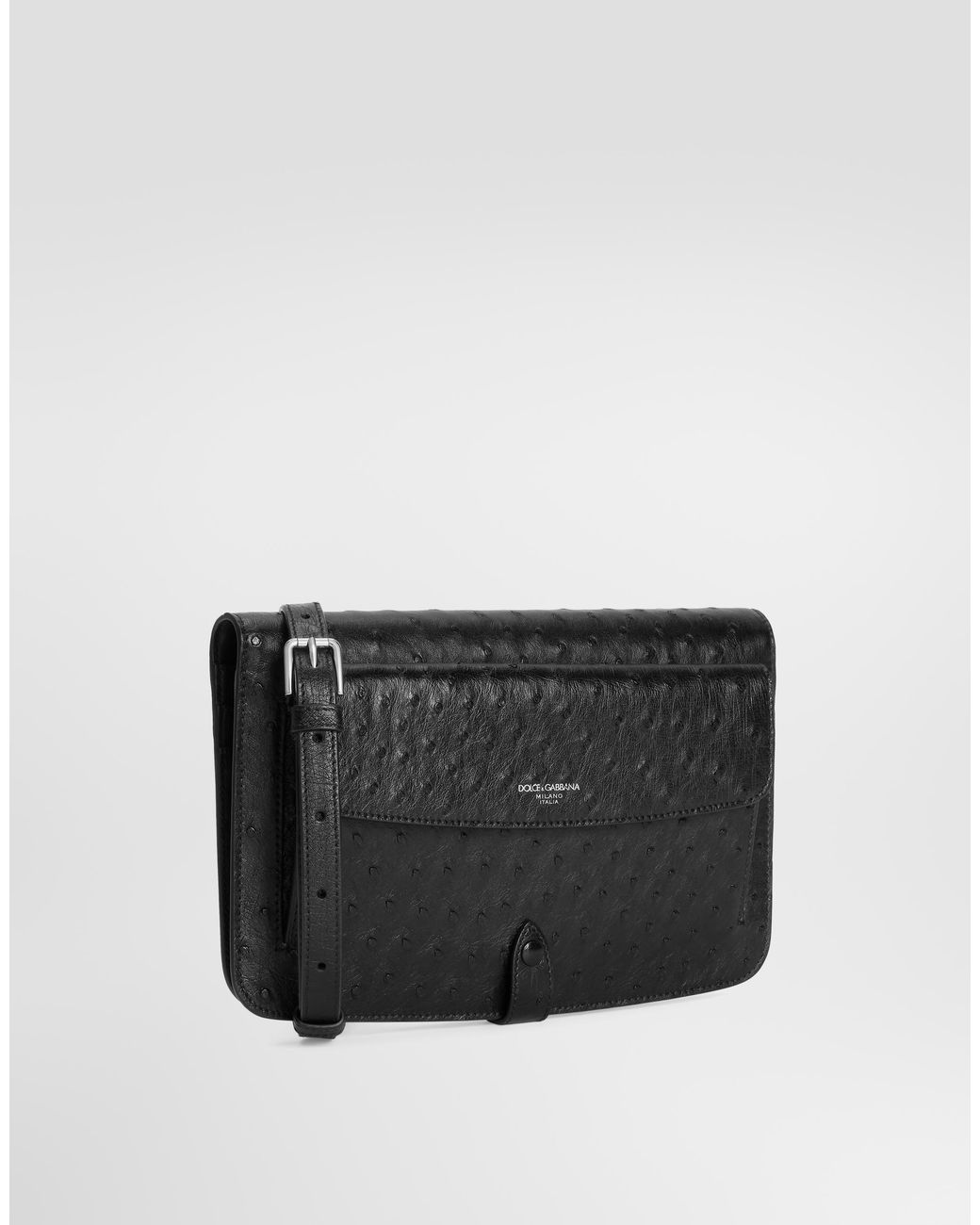 Dolce & Gabbana Gray Ostrich Leather Clutch for men