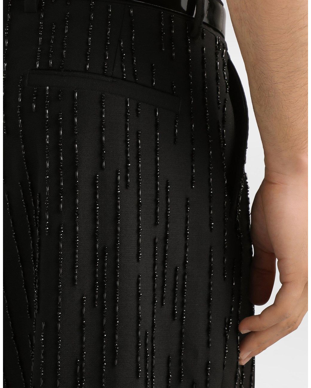 Dolce & Gabbana Black Virgin Wool Trousers With Embroidery for men