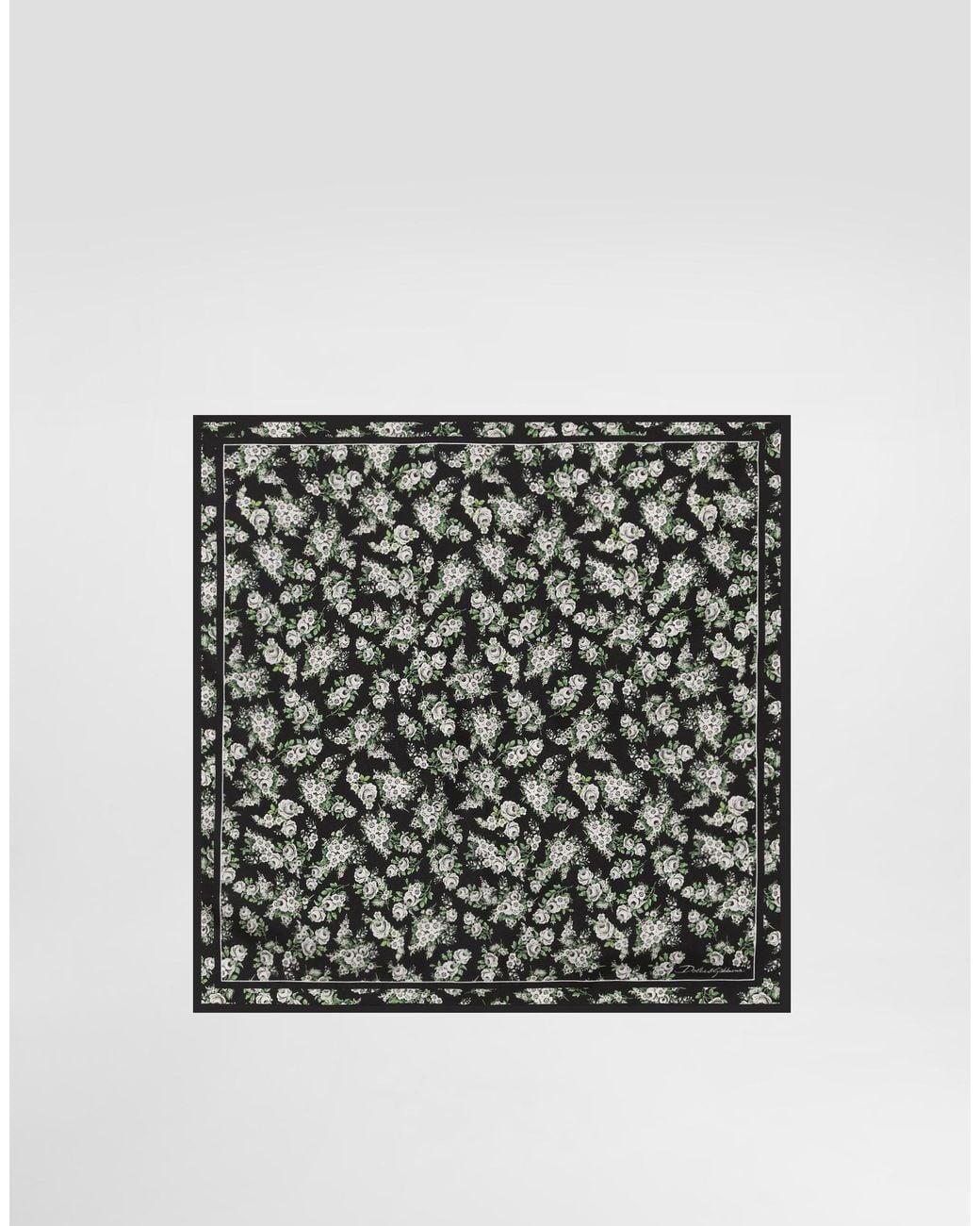 Dolce & Gabbana Black 50X50 Small Flower Bouquet-Print Silk Twill Scarf