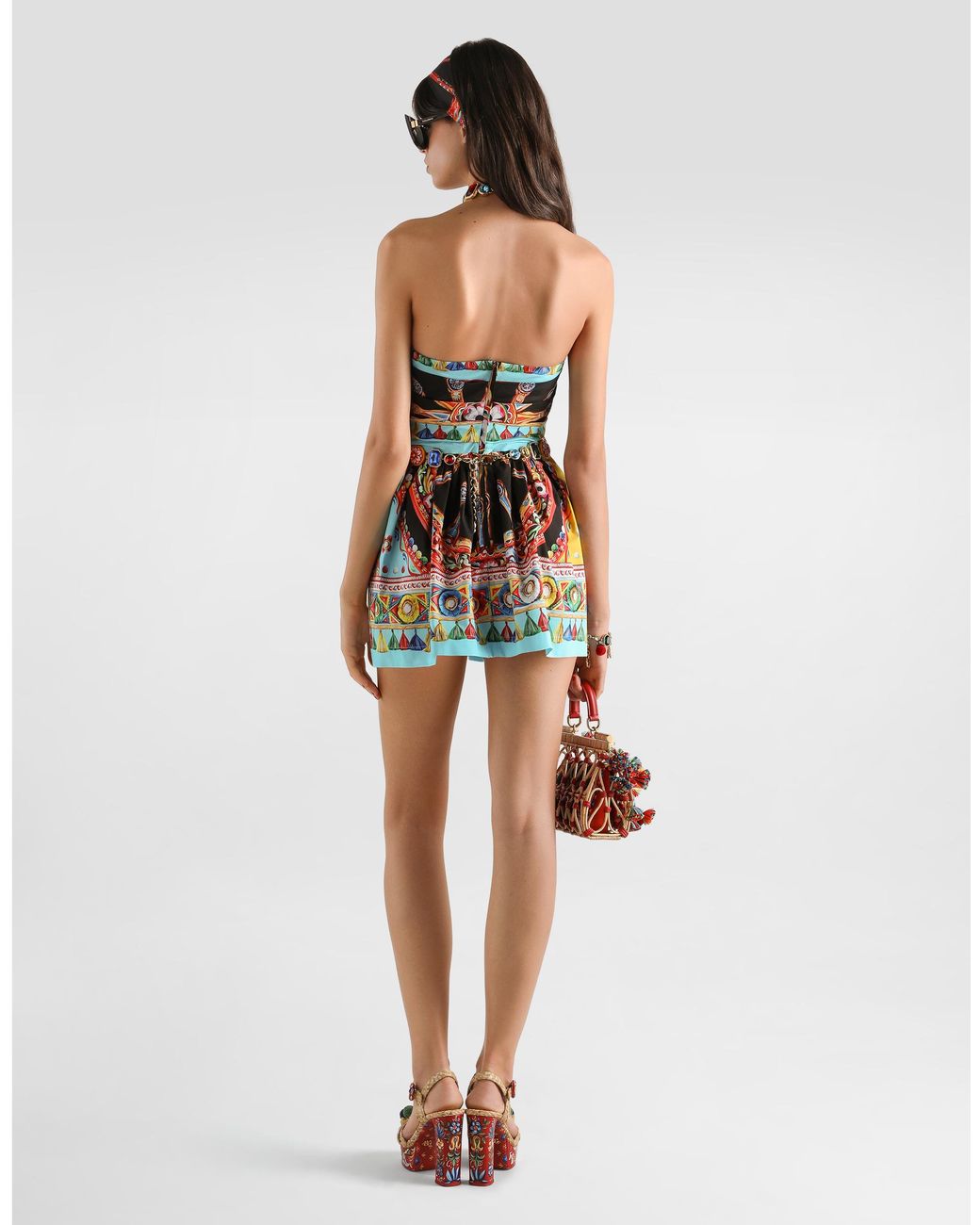 Dolce & Gabbana White Carretto-Print Poplin Dress