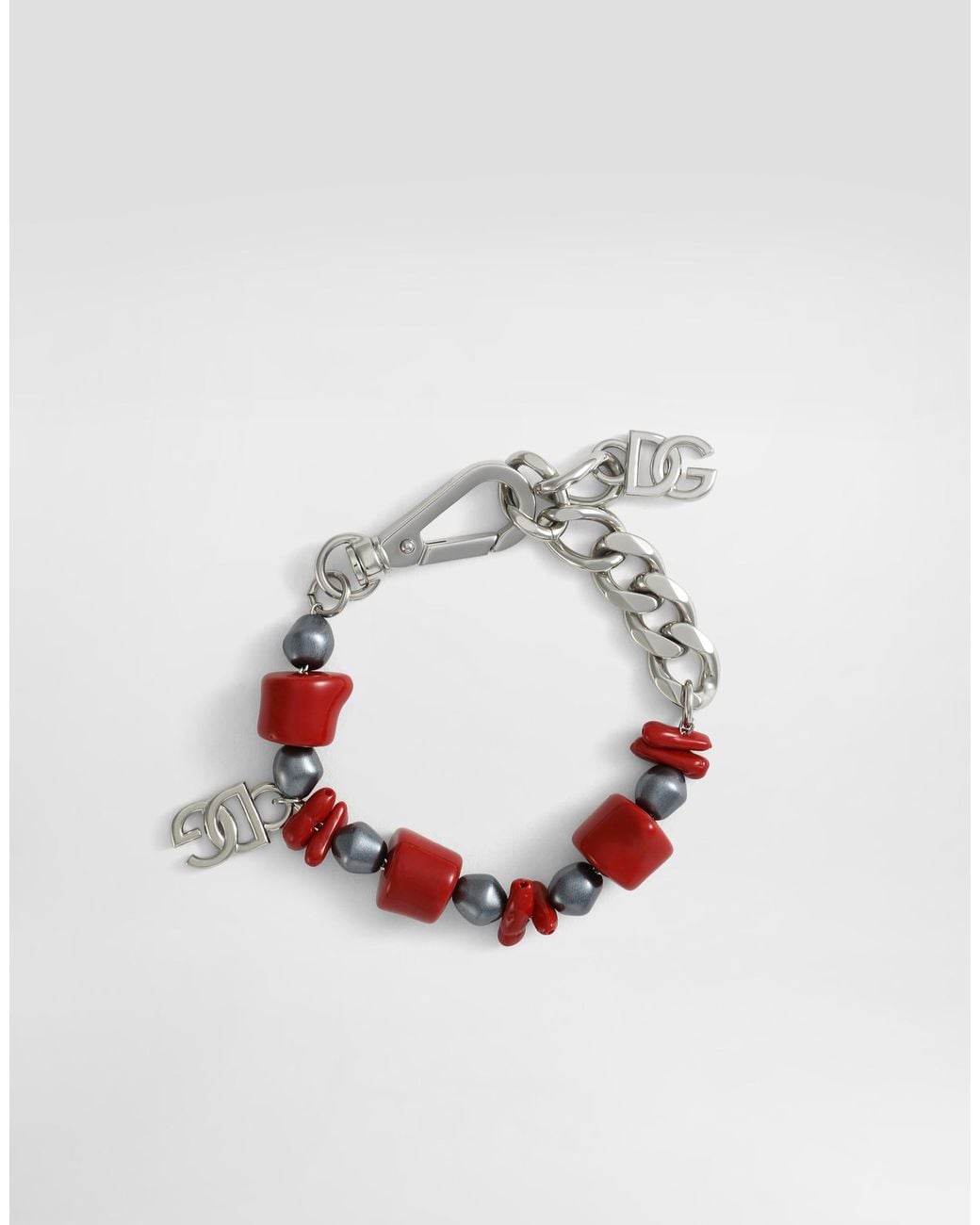 Dolce & Gabbana White Metal Bracelet With Coral Details And Logo for men
