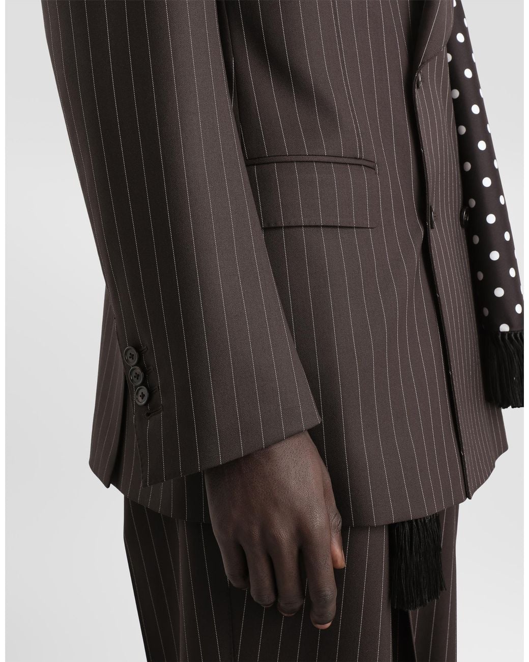 Dolce & Gabbana Brown Double-Breasted Pinstriped Wool Jacket for men