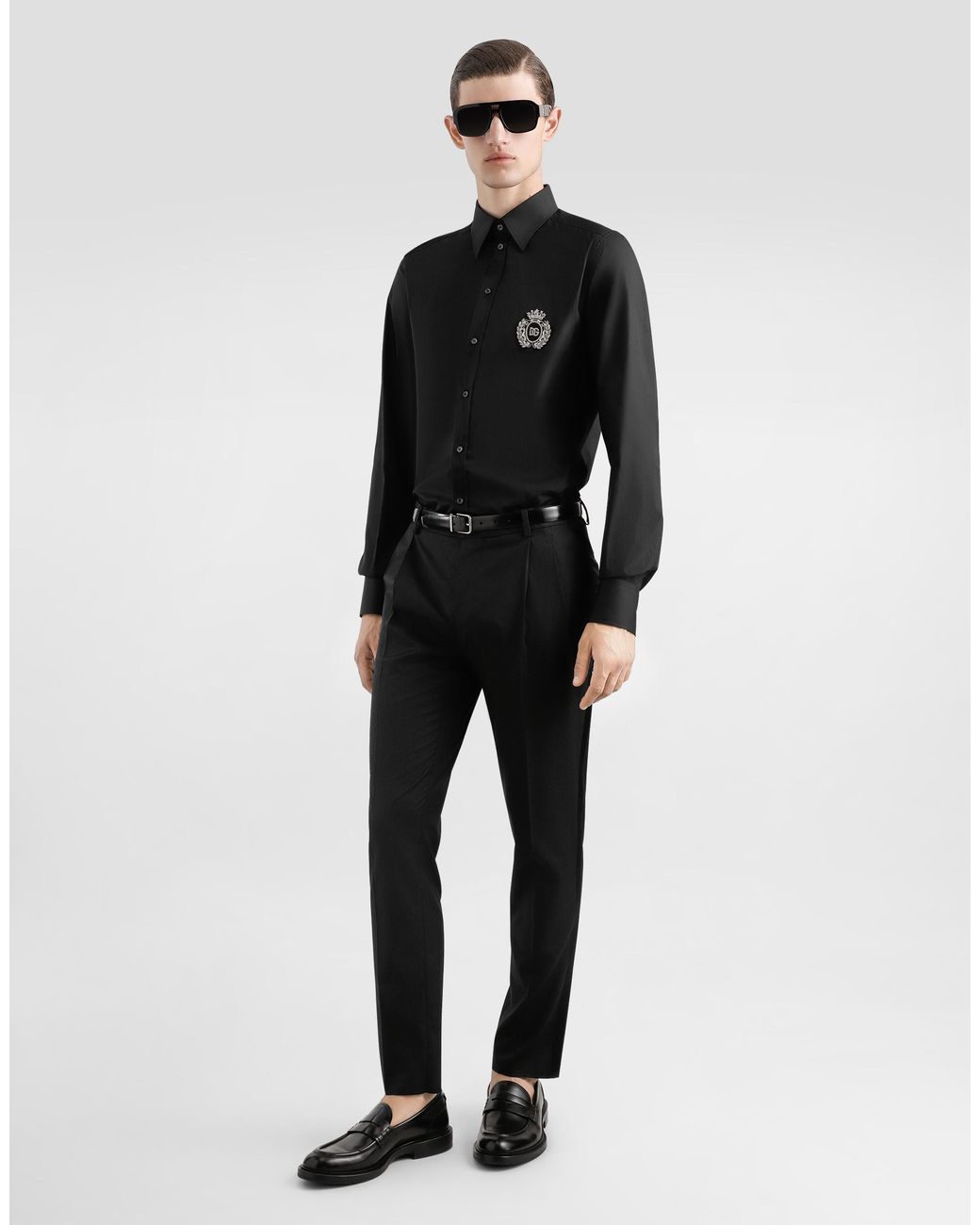 Dolce & Gabbana Black Cotton Shirt With Heraldic Patch for men