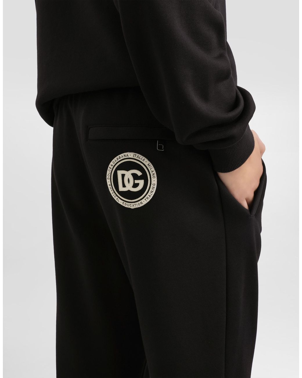 Dolce & Gabbana Black Jersey Trousers With Patch for men
