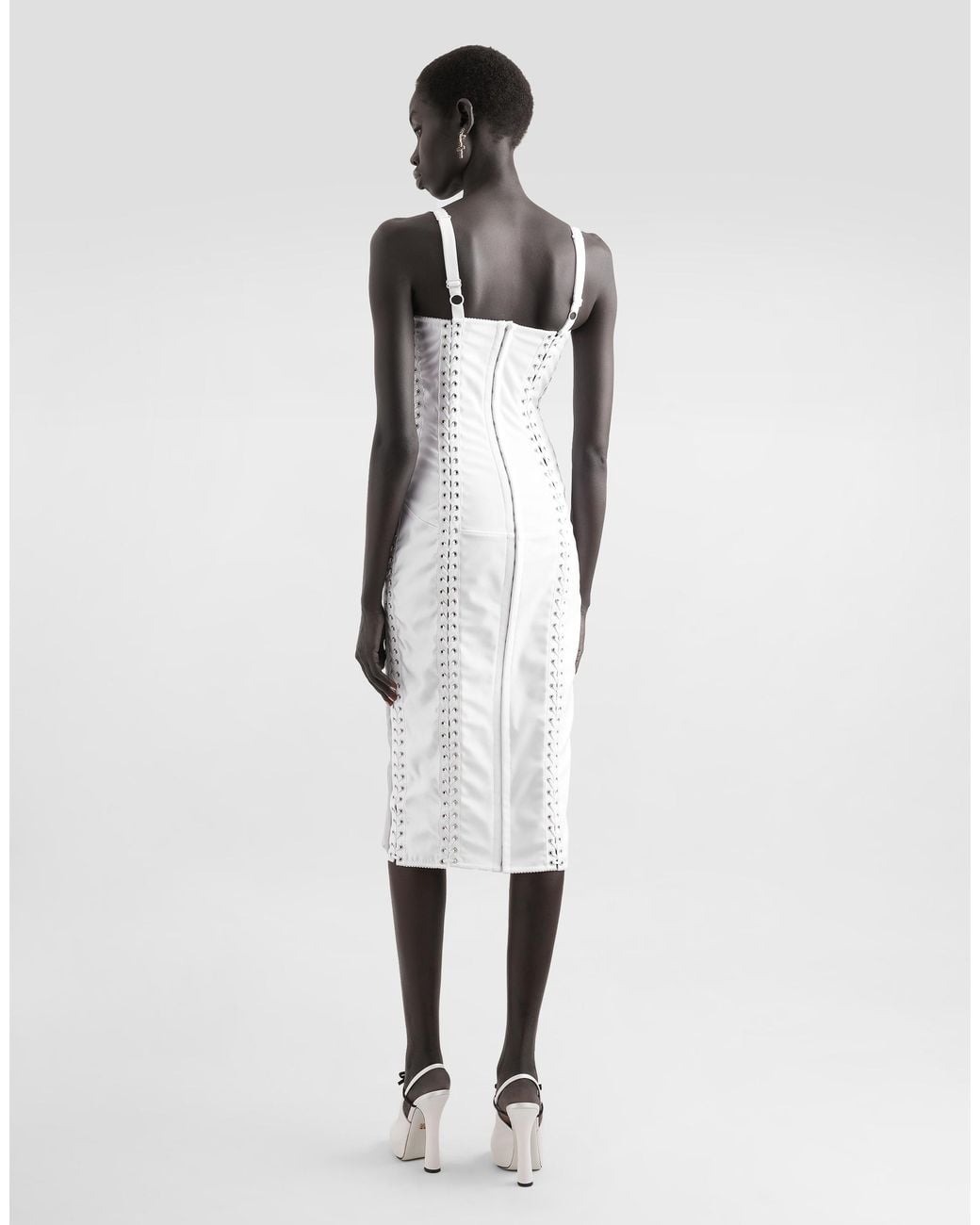Dolce & Gabbana White Calf-Length Dress With Corset Detailing