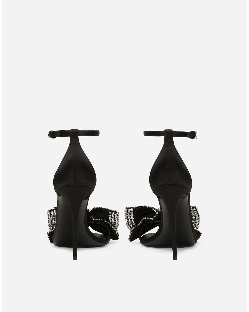 Dolce & Gabbana White Rhinestone-Embellished Satin Bow Sandals