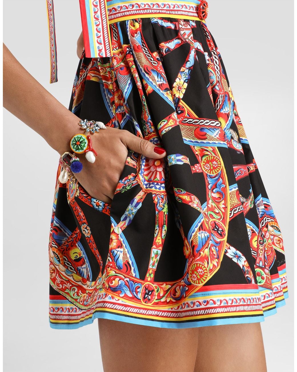 Dolce & Gabbana Red Carretto-Print Poplin Dress