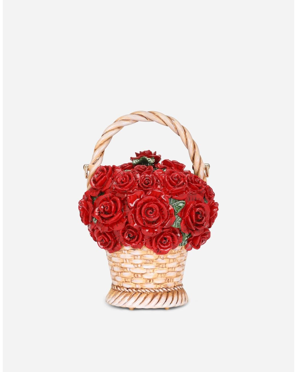Dolce & Gabbana Beige Red Bouquet Flower Wicker Basket Dolce Box Bag