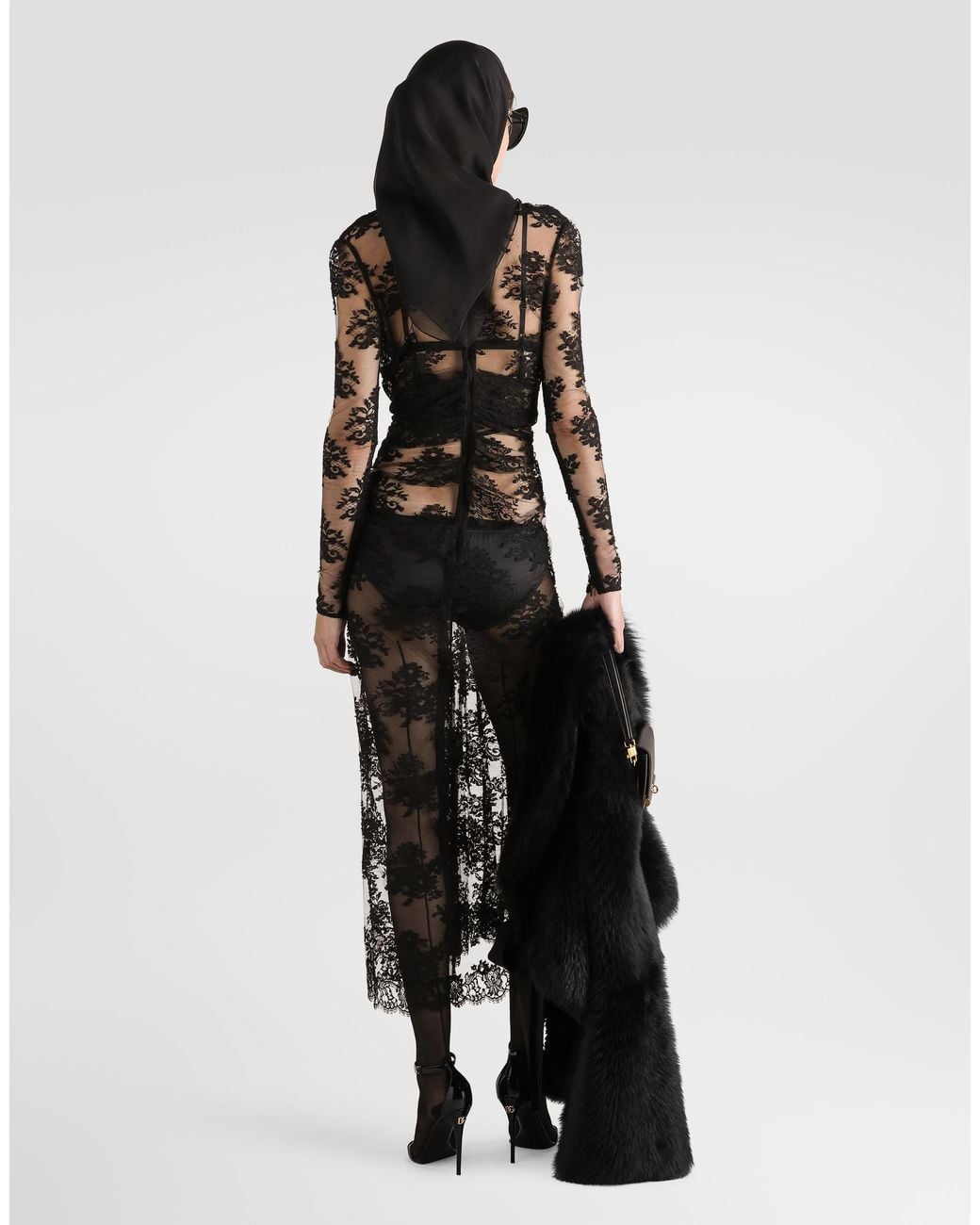 Dolce & Gabbana Black Lace Dress With Bow