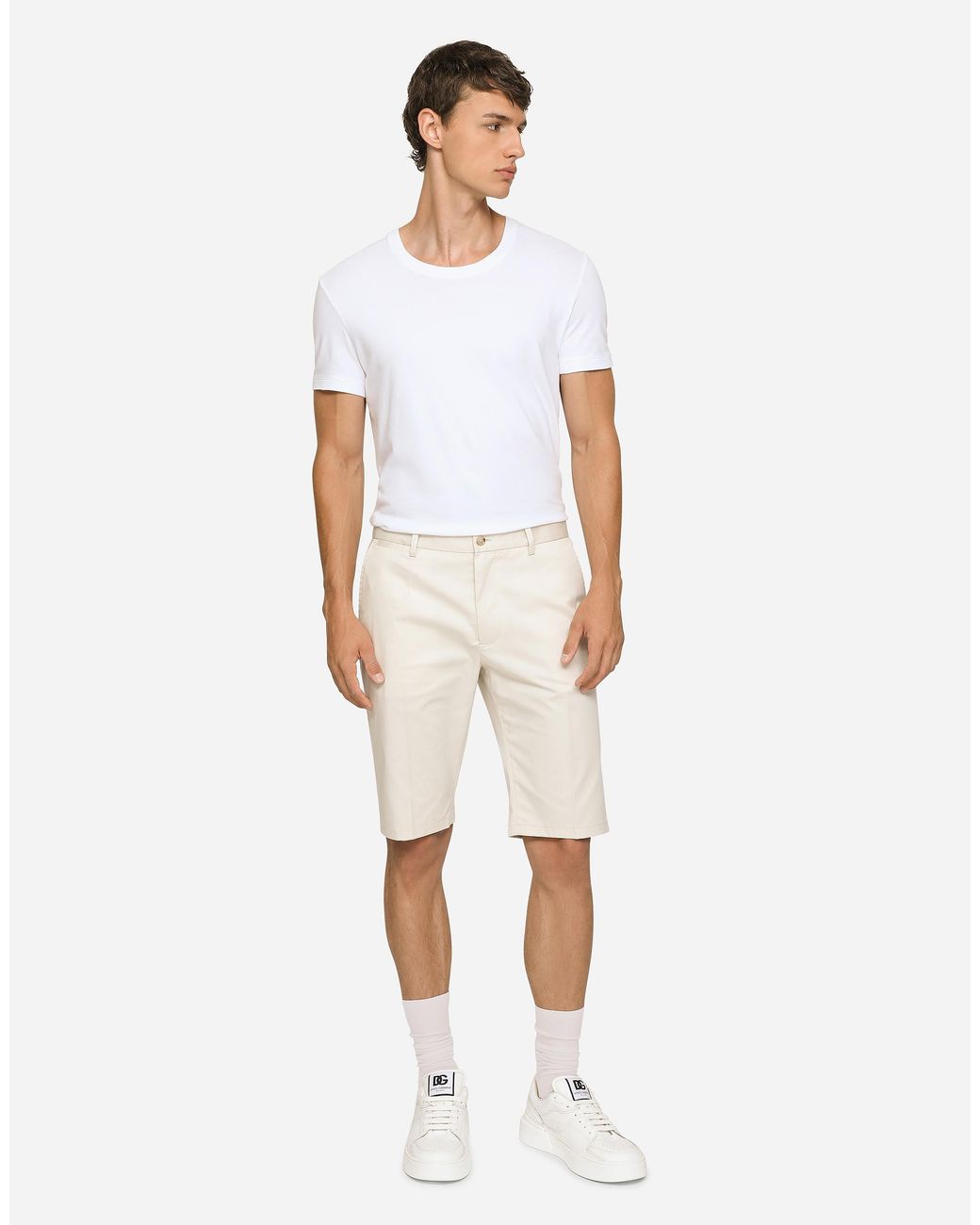 Dolce & Gabbana White Stretch Cotton Shorts With Dg Patch for men