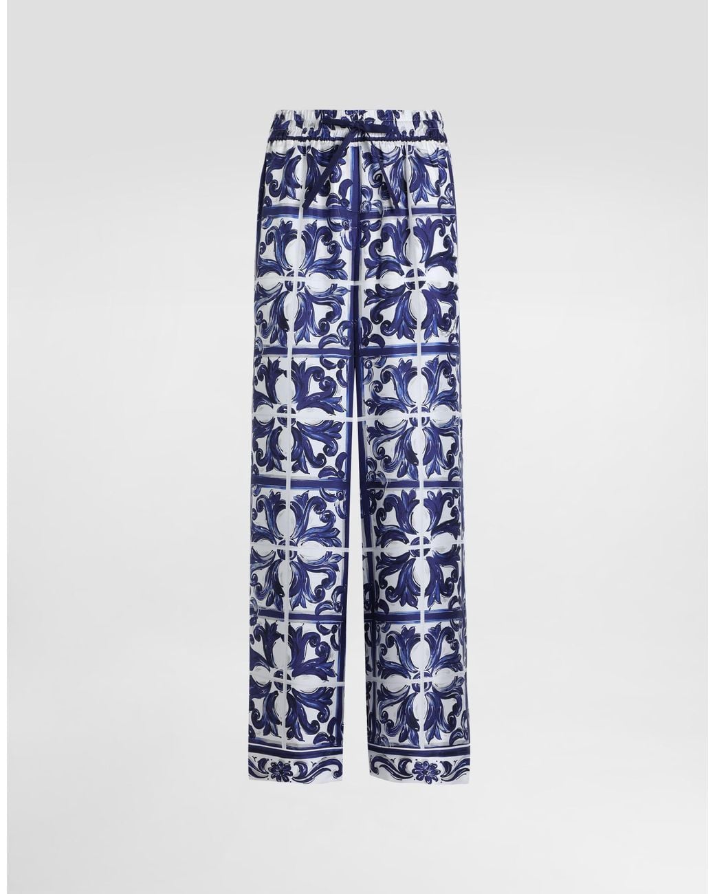 Dolce & Gabbana Blue Dg Exclusive Majolica- Silk Twill Vanity Trousers
