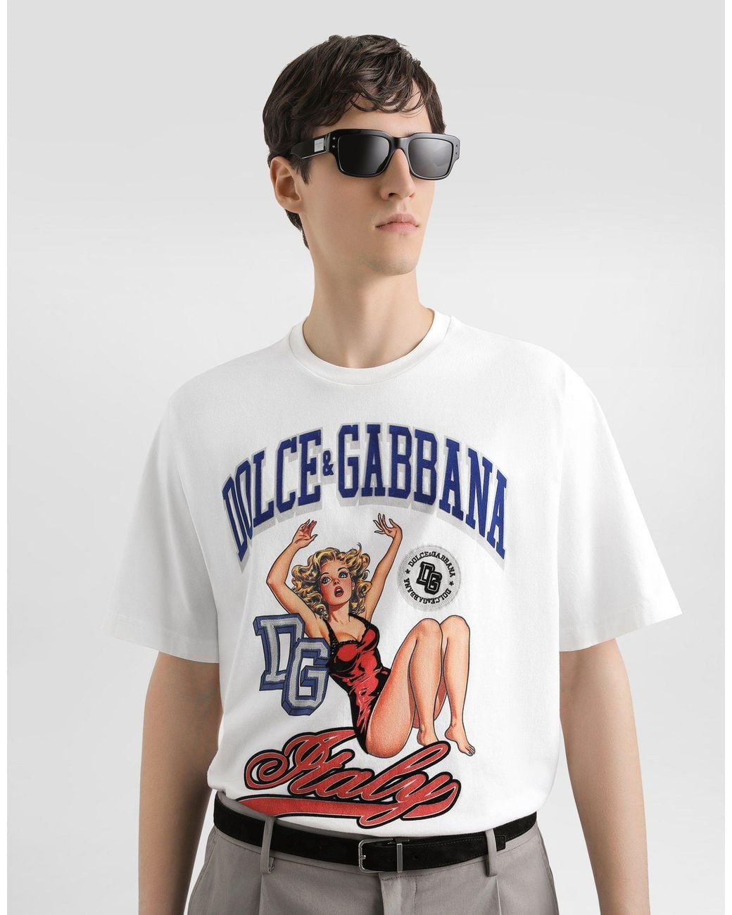 T-Shirt En Coton À Imprimé Et Broderie Dolce & Gabbana pour homme en coloris White