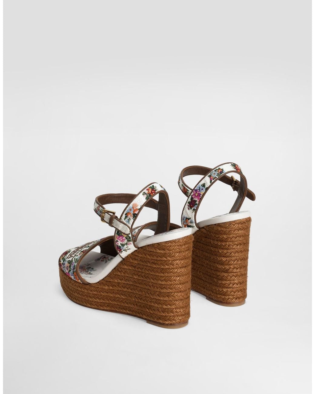Dolce & Gabbana Brown Nappa Leather Wedge Sandals With Embroidery