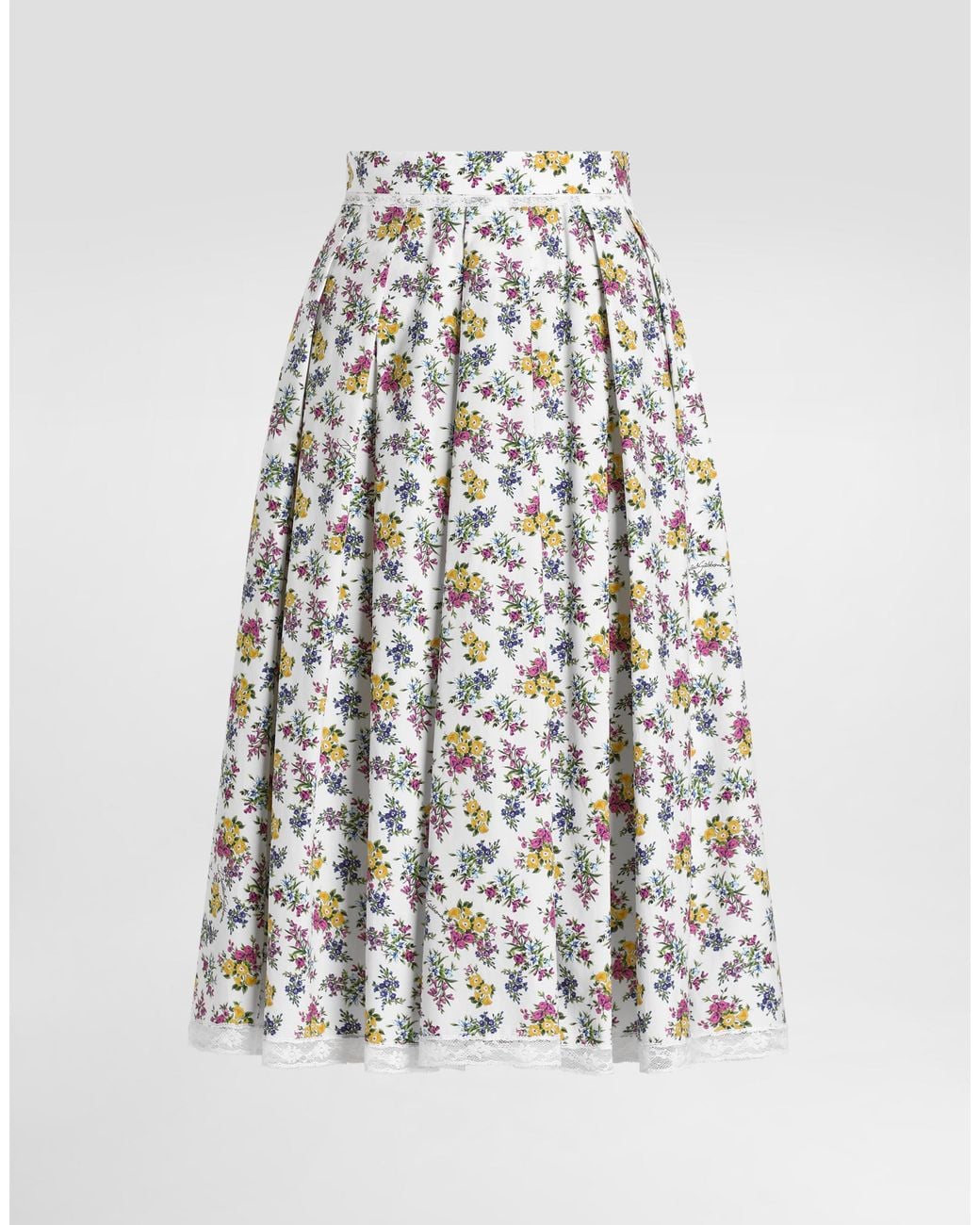 Dolce & Gabbana White Small Floral-Print Poplin Skirt