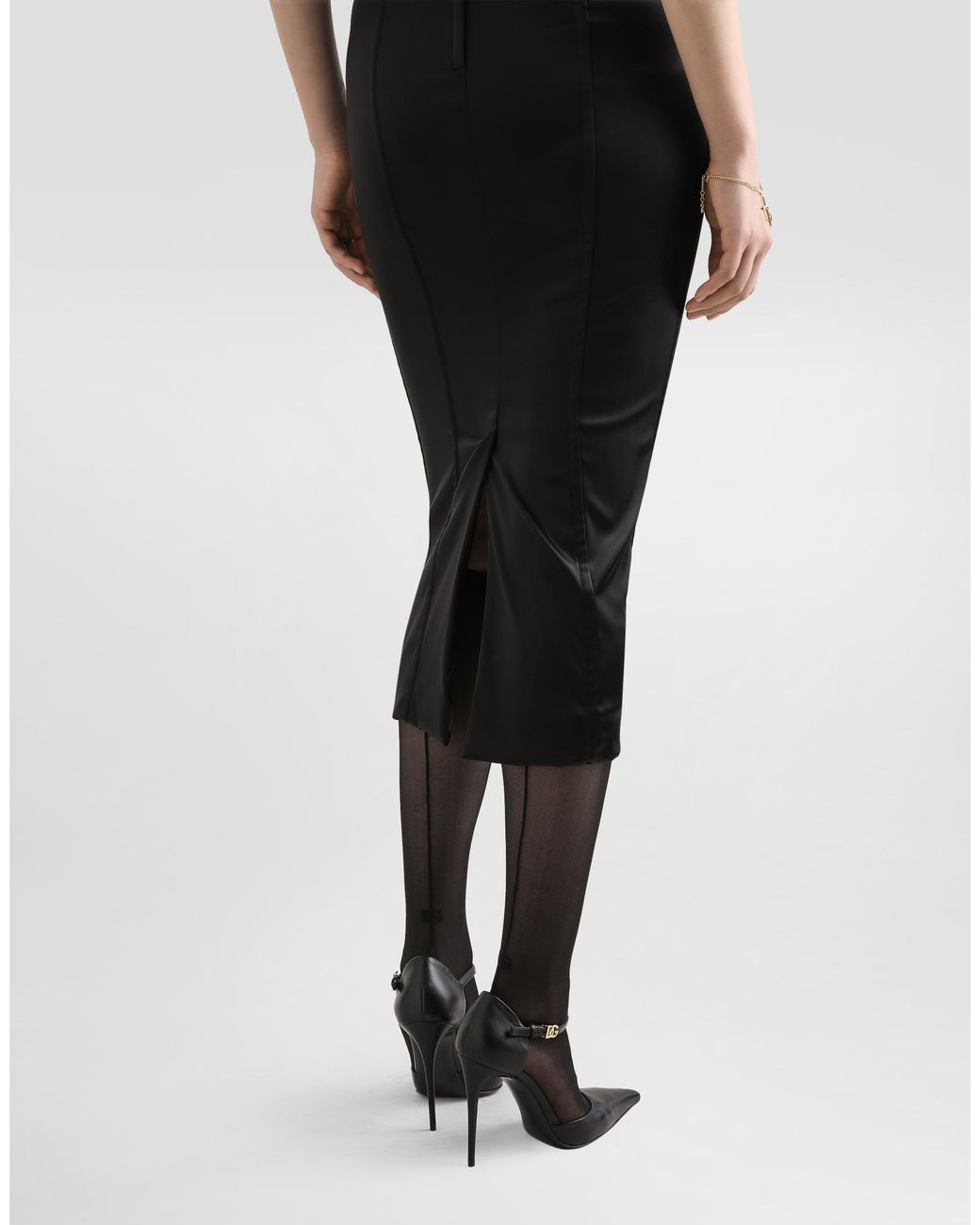 Dolce & Gabbana Black Satin Calf-Length Corset Dress With Bra Detail