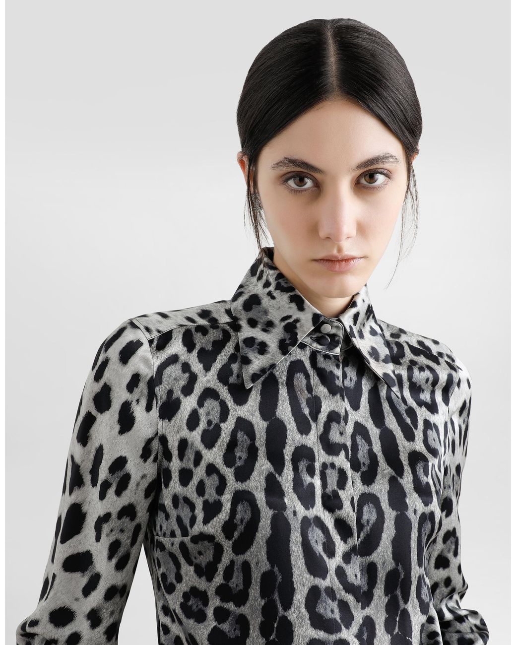 Dolce & Gabbana White Leopard- Silk Satin Shirt