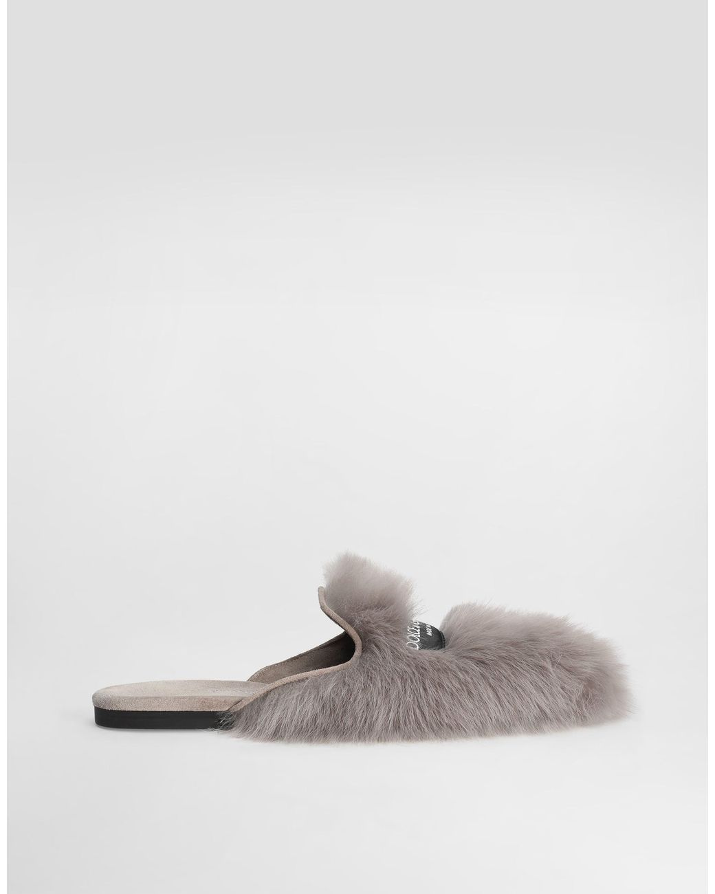 Dolce & Gabbana White Shearling And Suede Slippers