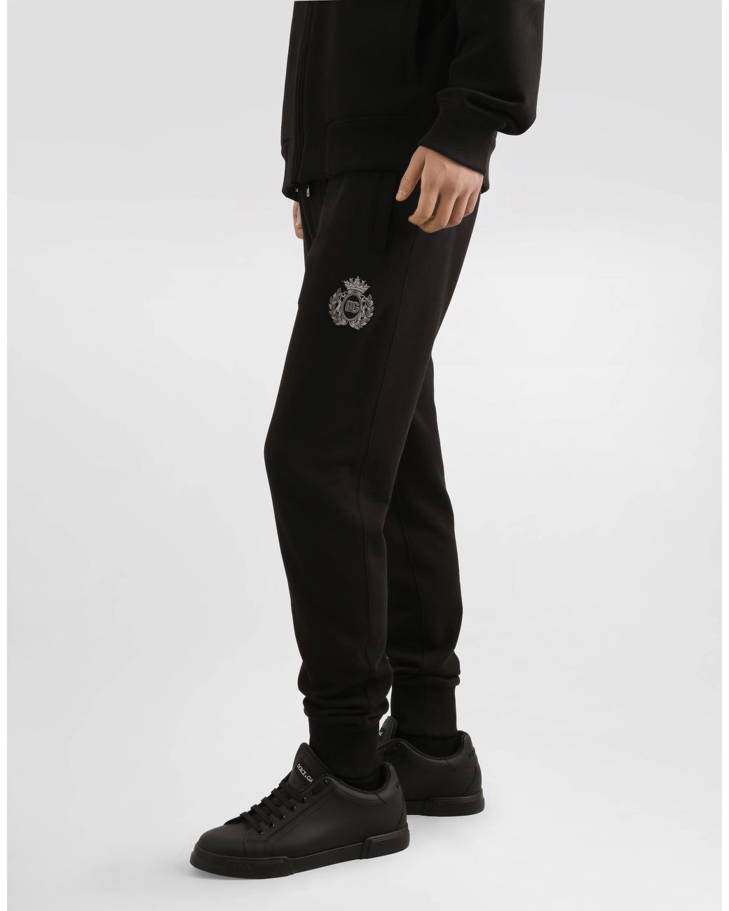 Dolce & Gabbana Black Jersey Trousers With Heraldic Patch for men
