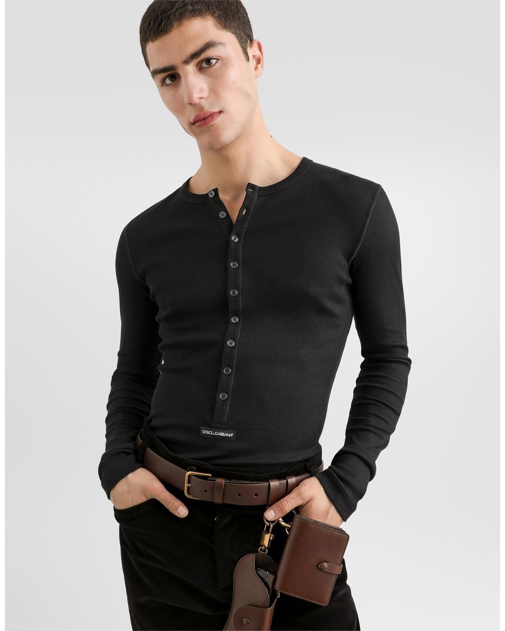 Dolce & Gabbana Black Serafino T-Shirt for men