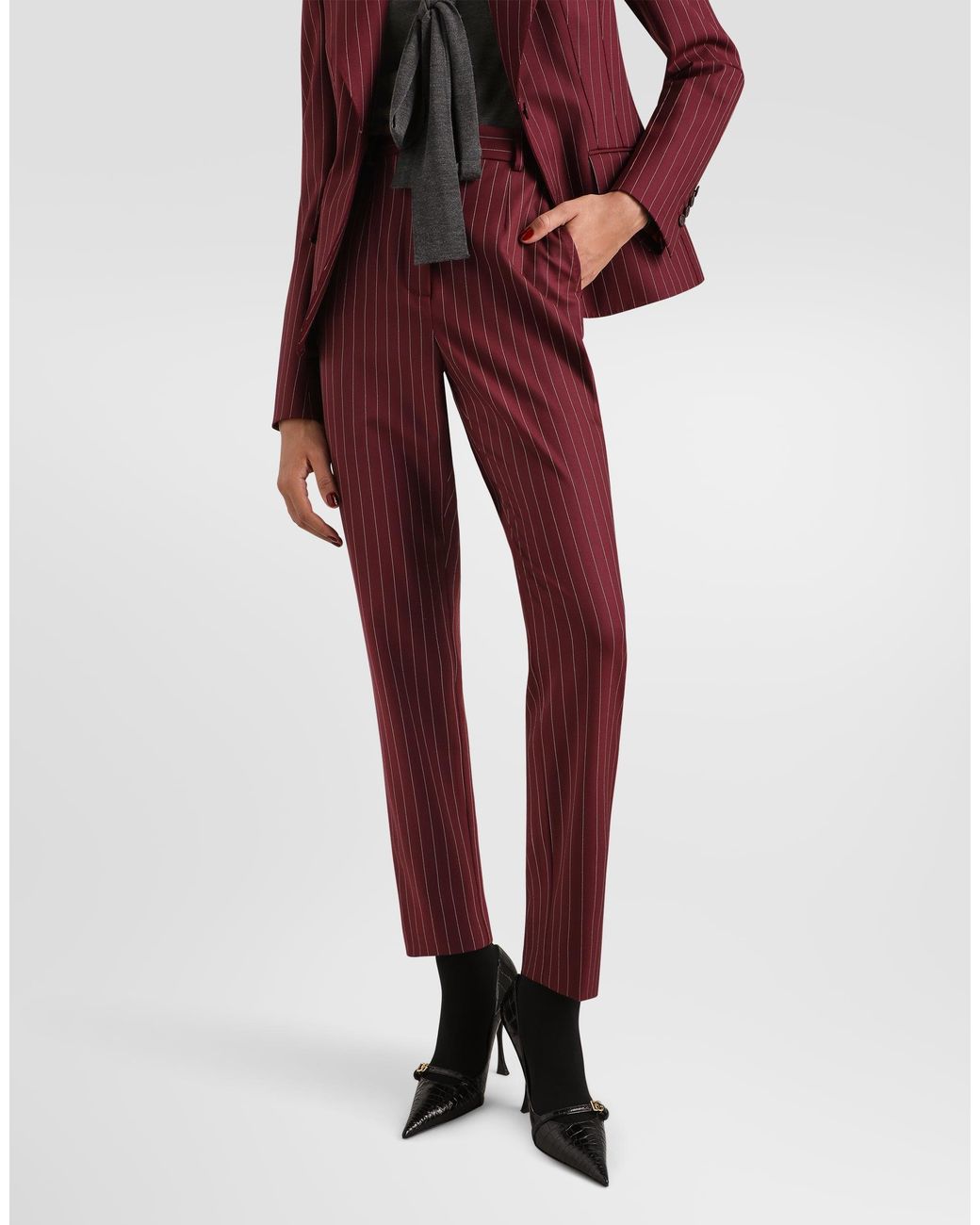 Dolce & Gabbana Red Pinstripe Wool Trousers