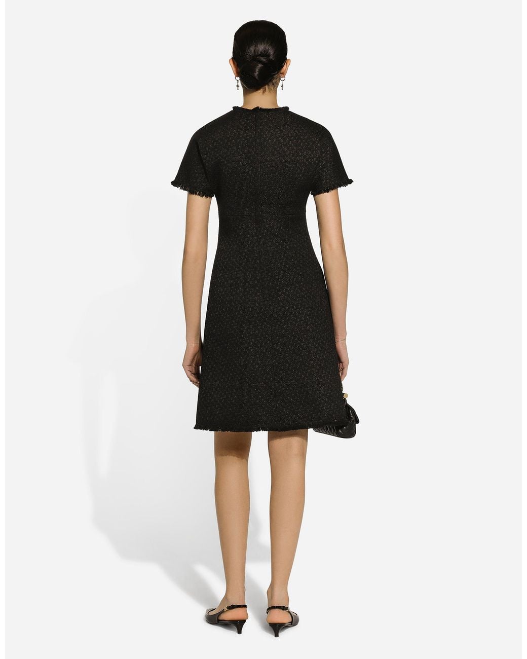 Dolce & Gabbana Black Raschel Tweed Midi Dress With Dg Logo