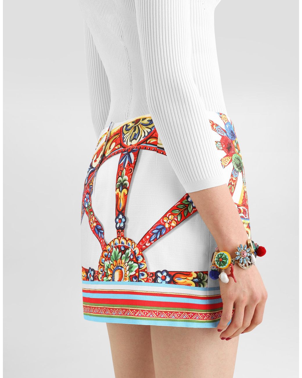 Dolce & Gabbana White Carretto-Print Fabric Miniskirt