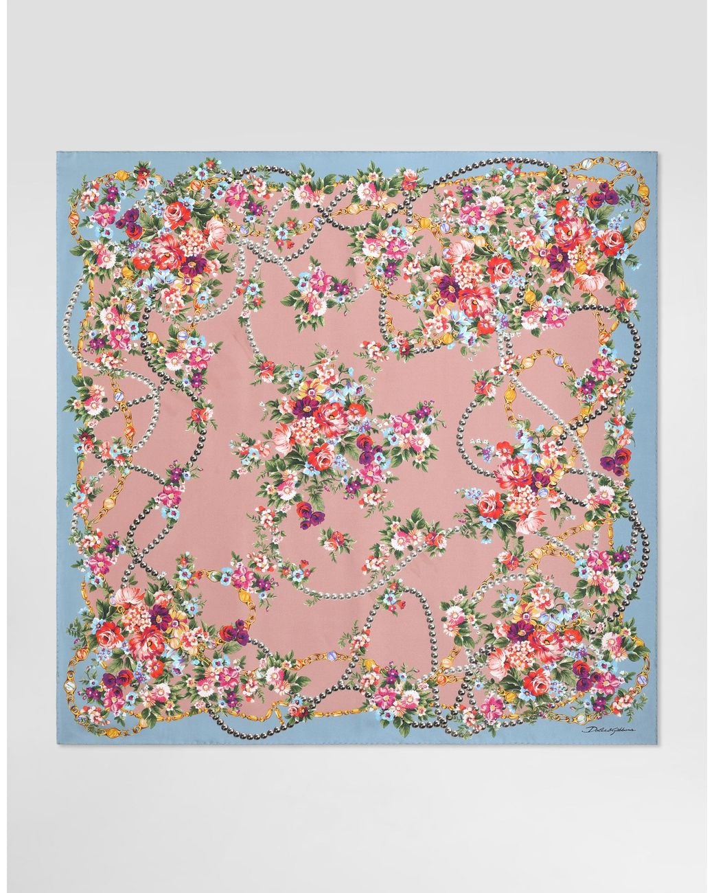 Dolce & Gabbana Pink Small Flower Bouquets-Print Silk Twill Scarf 90X90