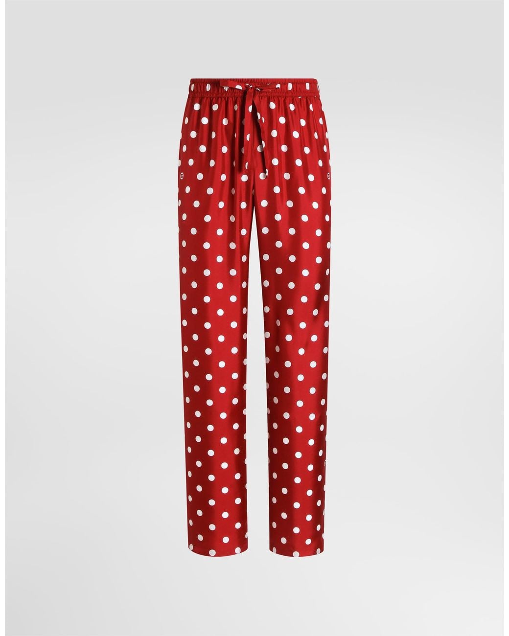 Dolce & Gabbana Red Polka Dot-Print Vanity Silk Twill Trousers for men