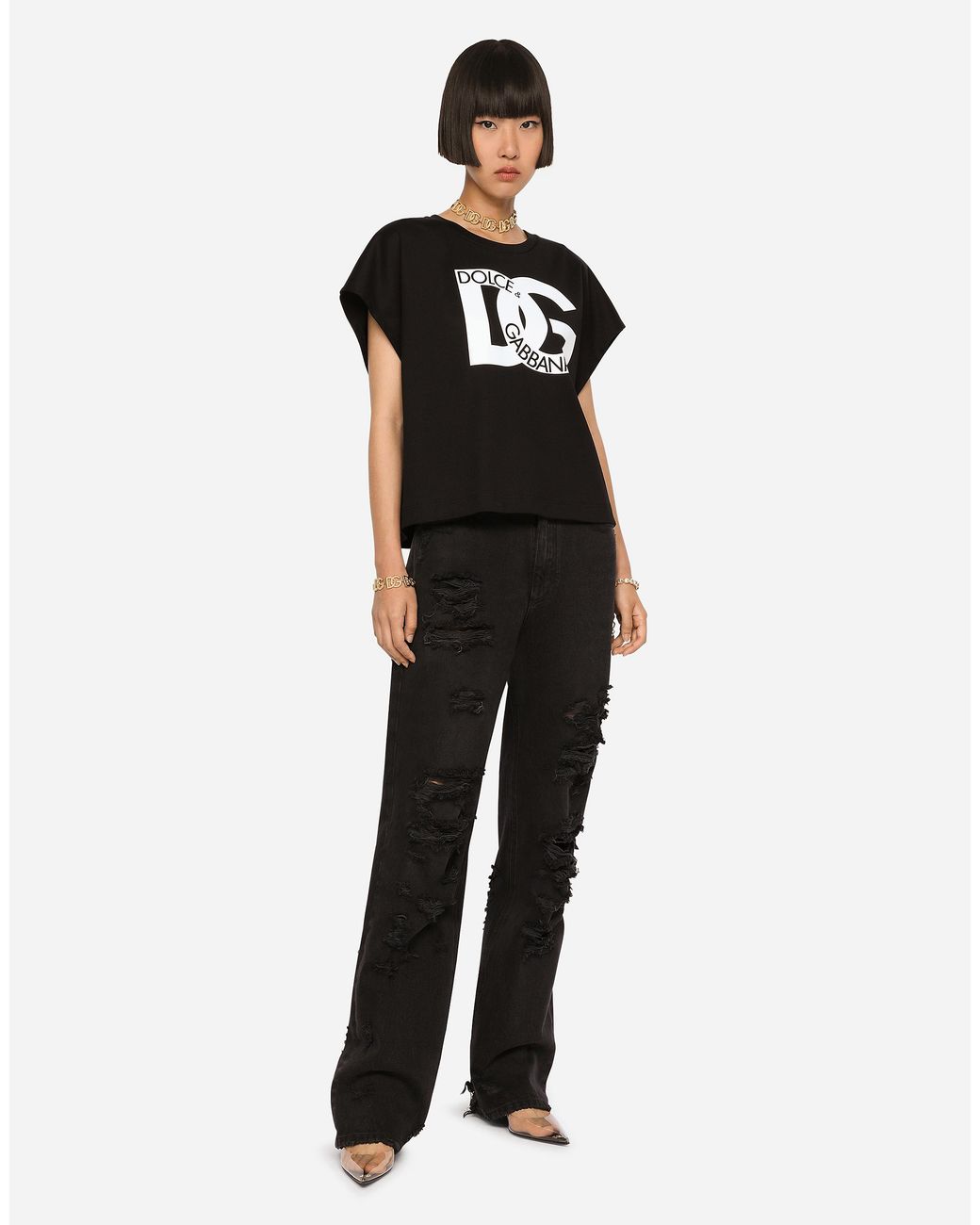 Dolce & Gabbana Black Flared Jeans With Ripped Details