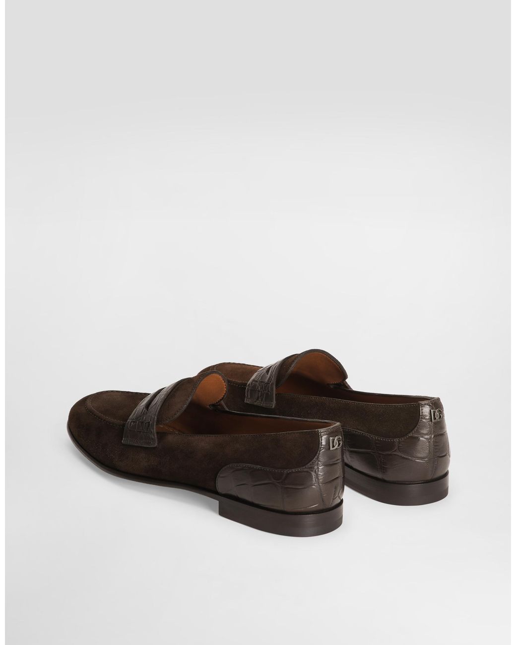 Dolce & Gabbana White Split Calfskin And Alligator Slippers for men
