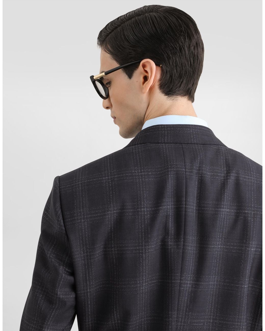 Dolce & Gabbana Blue Single-Breasted Martini Light Checked Wool Suit for men