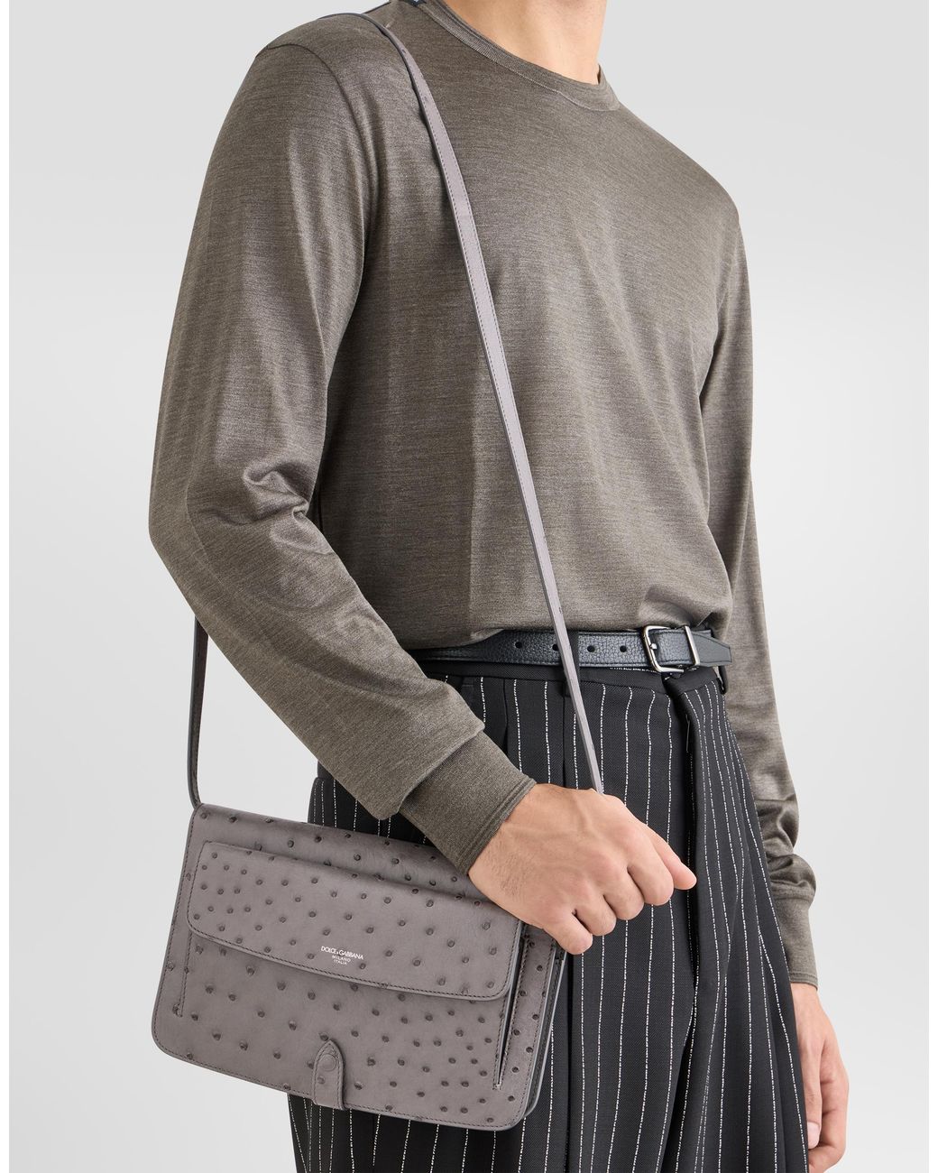 Dolce & Gabbana Gray Ostrich Leather Clutch for men