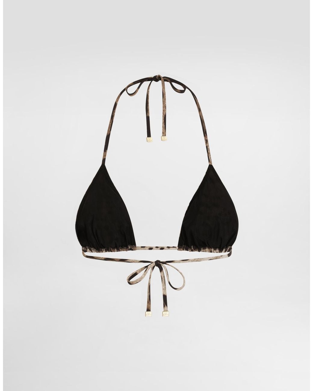 Dolce & Gabbana White Triangle Bikini Top With Leopard Print