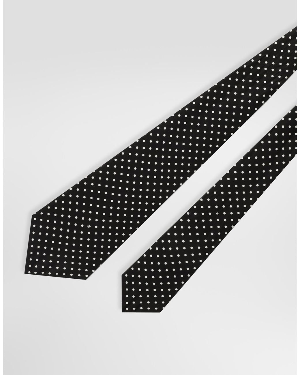 Dolce & Gabbana White Polka Dot-Print Silk Twill Tie for men