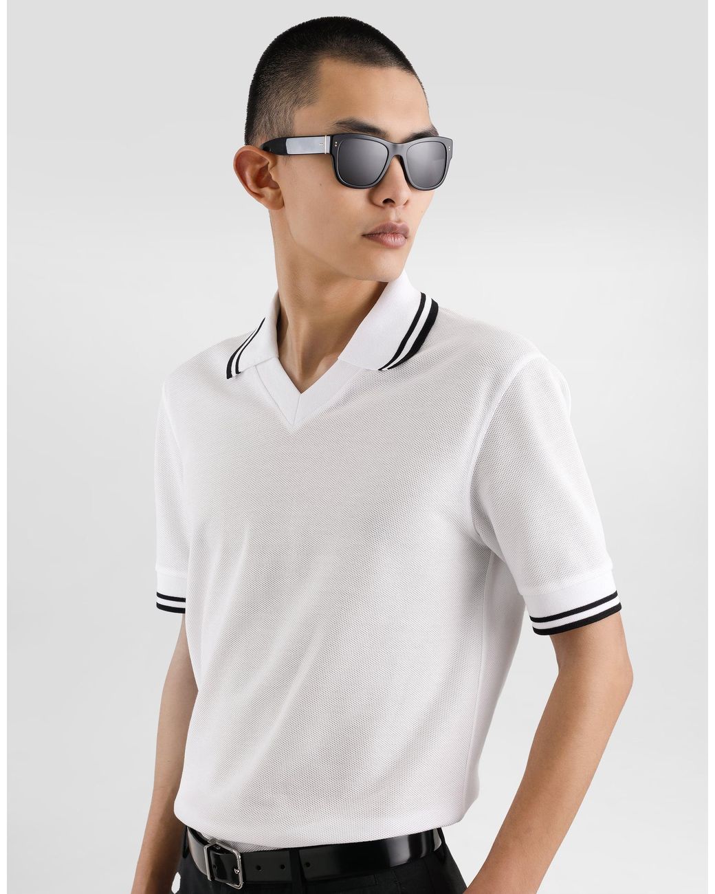 Dolce & Gabbana White Piqué Polo Shirt for men
