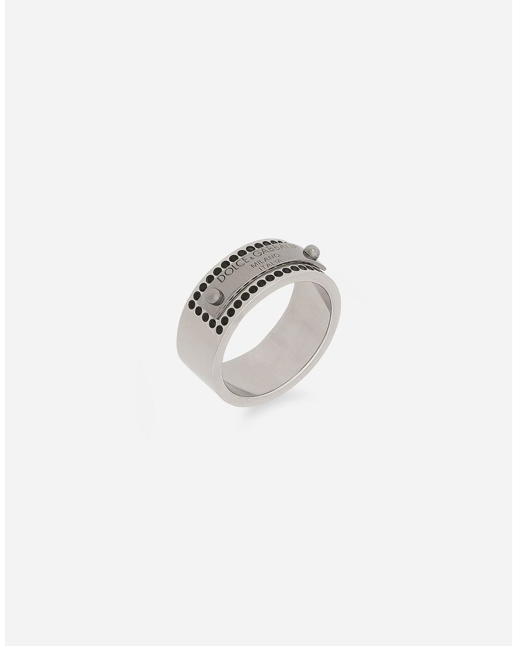 Dolce & Gabbana Metallic Rhinestone-detailed Tag Ring for men