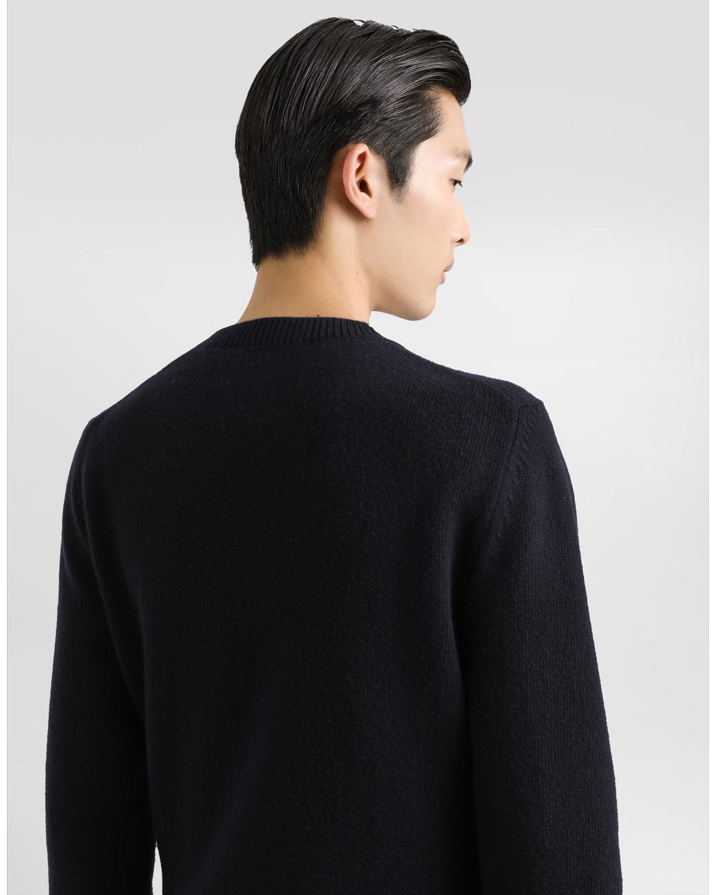 Dolce & Gabbana Blue Wool Round-Neck Sweater With Bejeweled Buttons for men