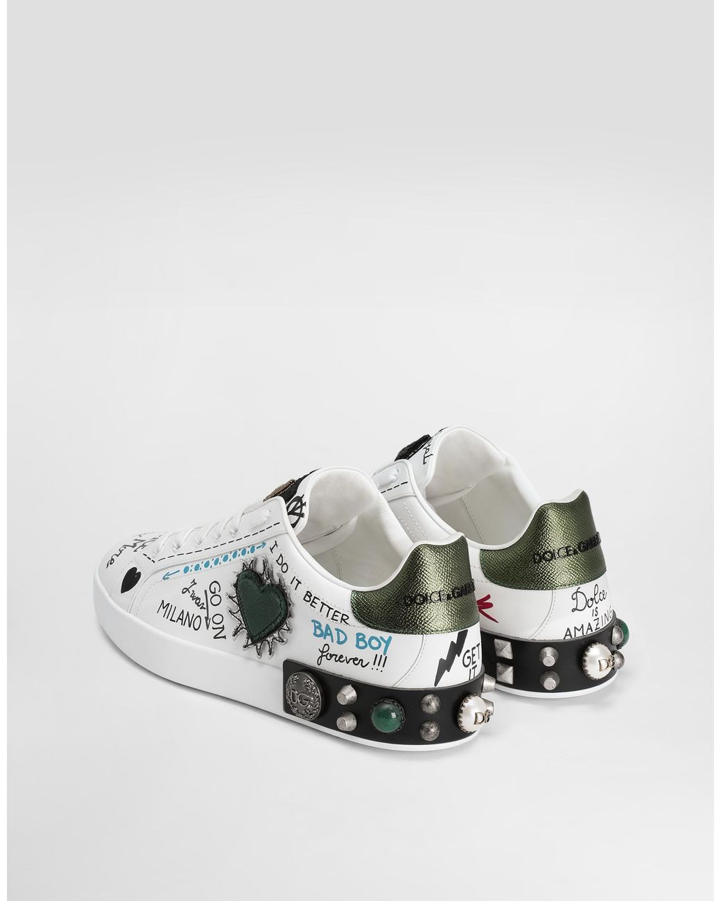 Dolce & Gabbana White "Portofino" Sports Shoes With Appliqués for men
