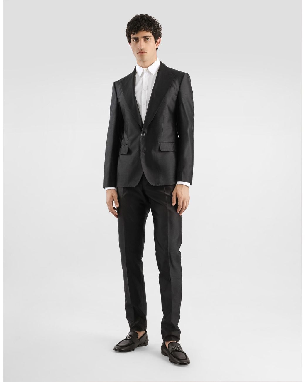 Dolce & Gabbana Black Double-Breasted Mikado Shantung Silk Suit for men