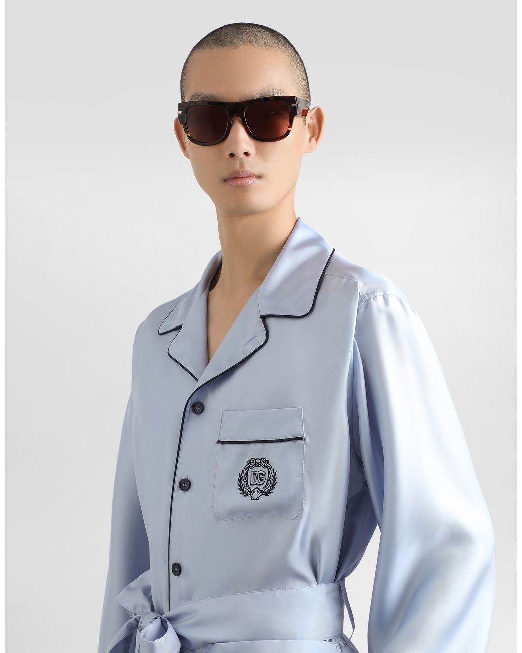 Dolce & Gabbana Blue Silk Twill Robe for men