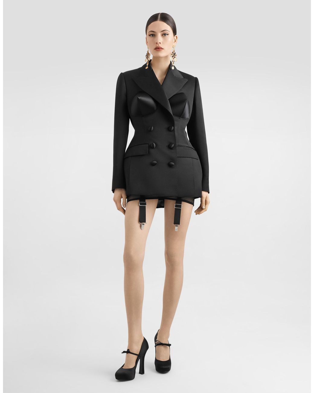 Dolce & Gabbana Black Double-Breasted Duchess Jacket With Conical Cups