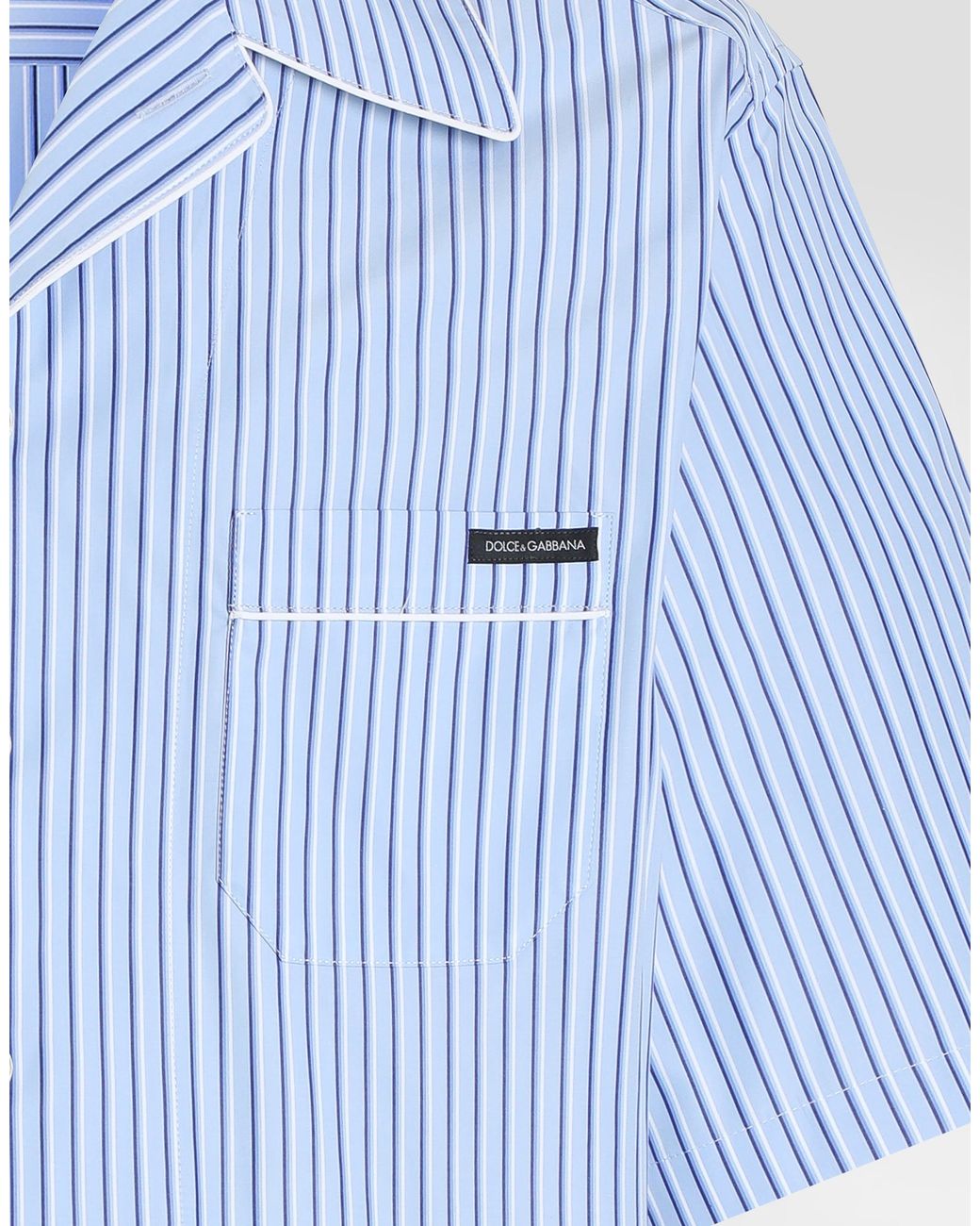 Dolce & Gabbana Blue Hawaii Striped Poplin Shirt for men