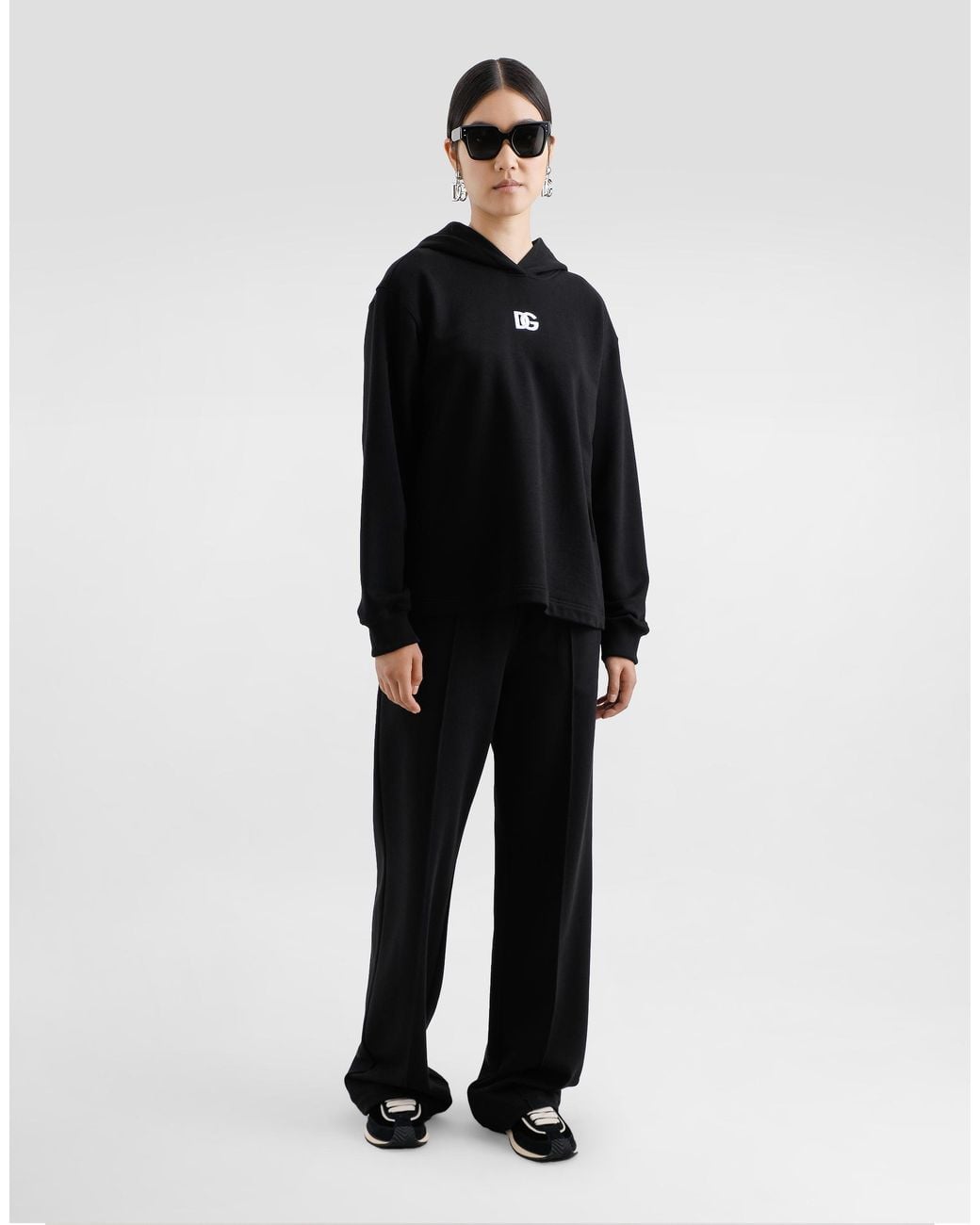 Dolce & Gabbana Black Flared Jersey Jogging Pants With Dg Logo Embroidery