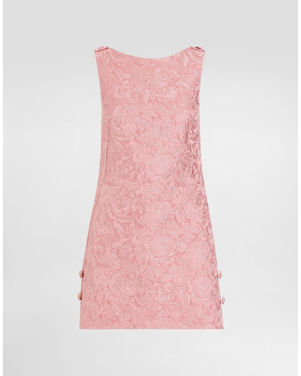Dolce & Gabbana Pink Short Floral Quilted Jacquard Sack Dress