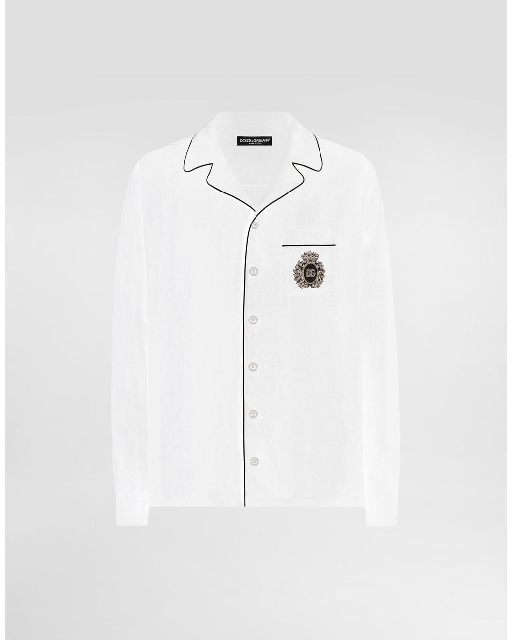 Dolce & Gabbana White Linen Vanity Shirt With Heraldic Emblem for men
