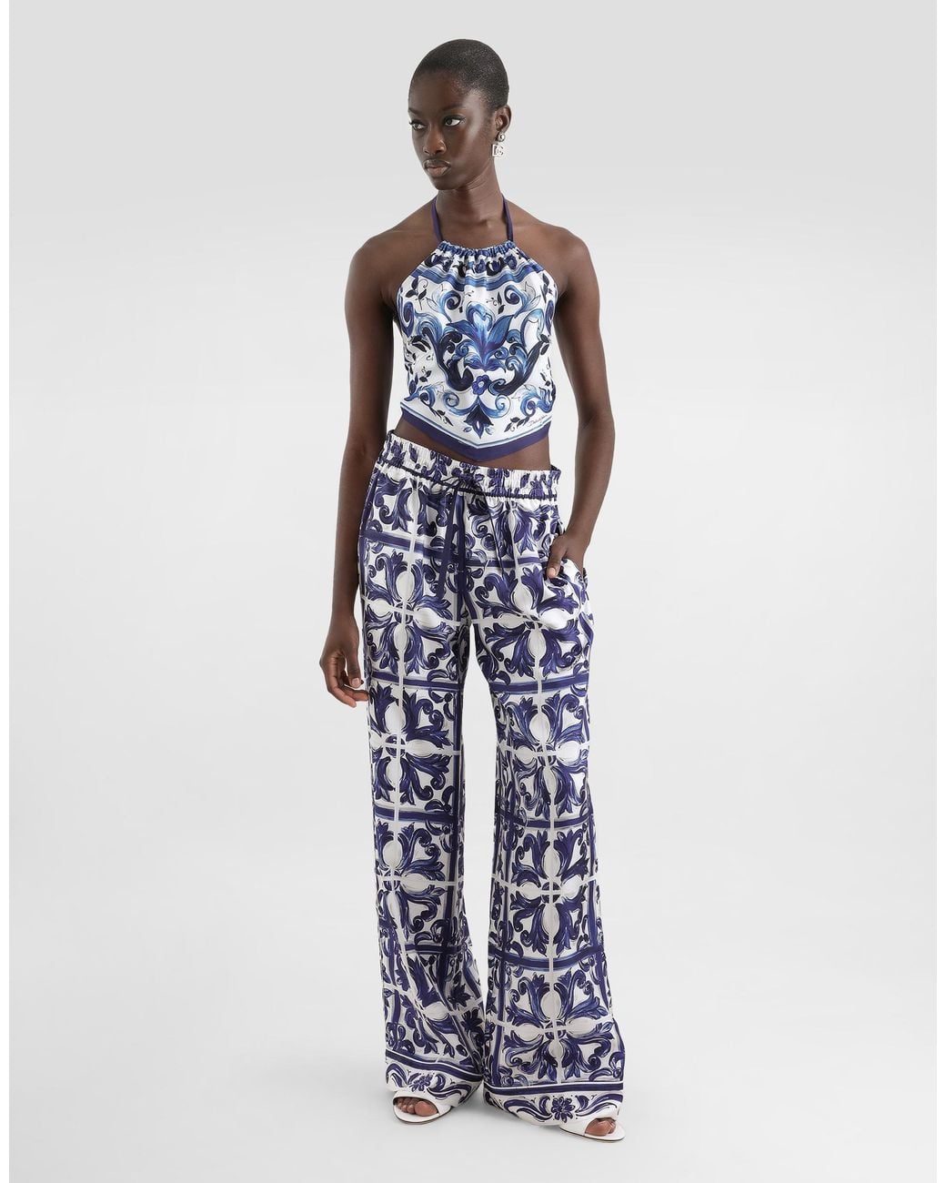 Dolce & Gabbana Blue Dg Exclusive Majolica- Silk Twill Vanity Trousers