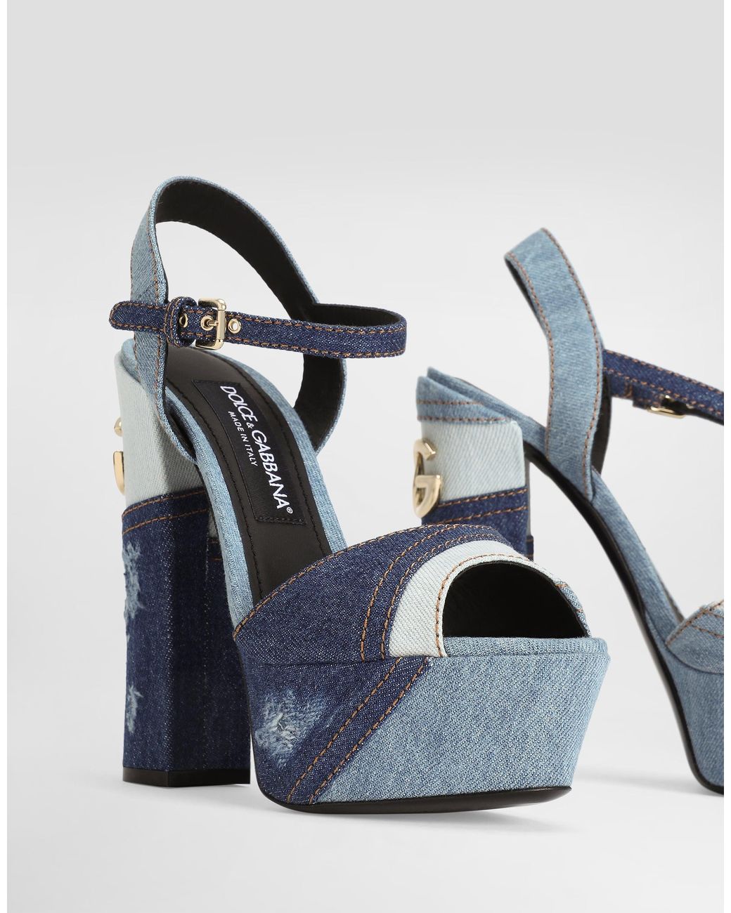 Dolce & Gabbana Blue Keira Denim Patchwork Platform Sandals