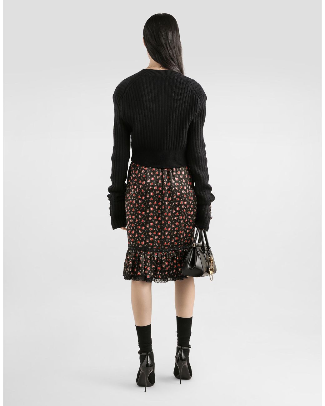 Dolce & Gabbana Black Wool Cardigan With Offset Rib