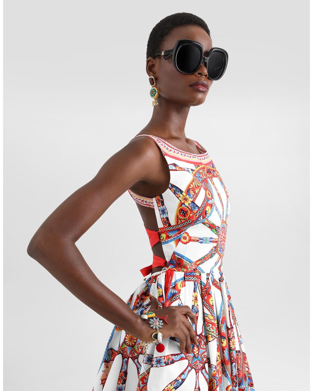 Dolce & Gabbana White Carretto-Print Poplin Midi Dress